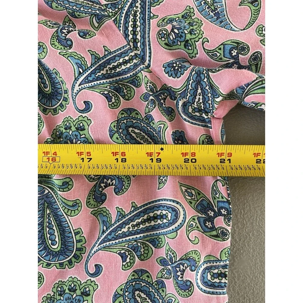 Boden Ada Linen Top Rose Damask Sz8 Pink Green Paisley Smocked Puff Sleeve Boho